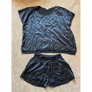 PJ Harlow XS Black Lounge Set Top &‎ Shorts Satin Pajama Sleepwear Comfy Relaxed